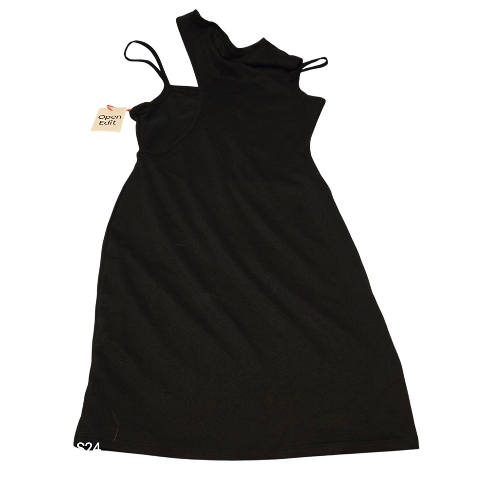 NWT Open Edit XS Black Dress Sleeveless One Shoulder Mini Bodycon Party - Picture 2 of 6